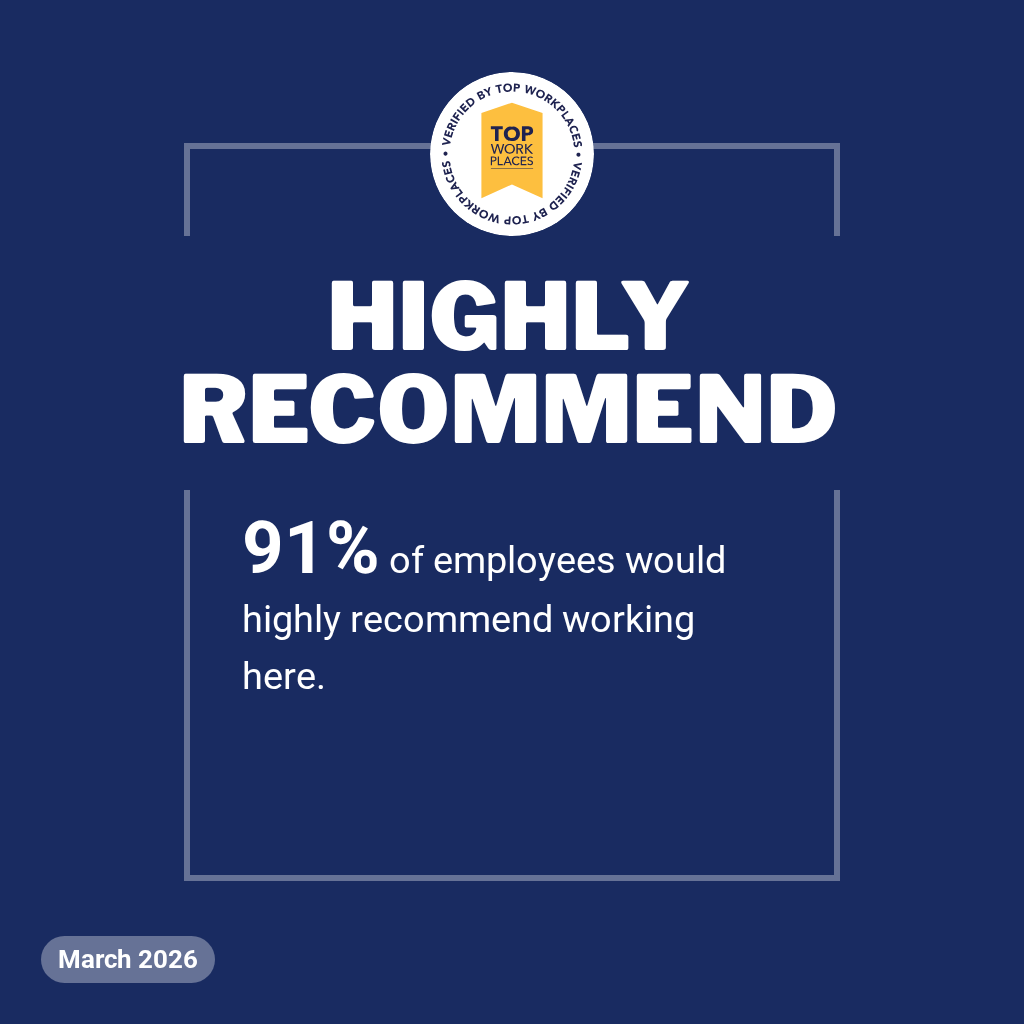 Graphic of showing that Y-12 Credit Union is in the top 1% within the industry for employee's willingness to refer others to work here.