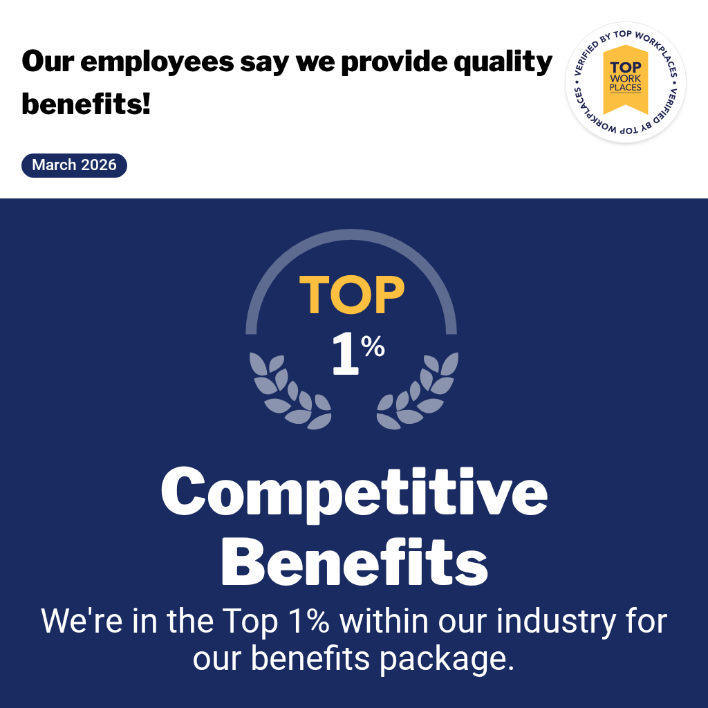 Graphic of showing that Y-12 Credit Union is in the top 1% within the industry for making employees feel appreciated.