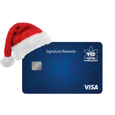 Image of the Signature Rewards Visa card with a red Santa hat at the top