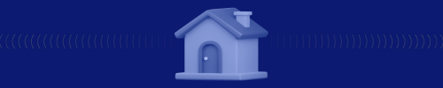 Dark blue banner with 3d icon of a small house.