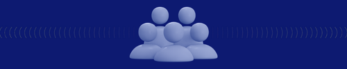 Indigo header with a 3D icon of a group of people.