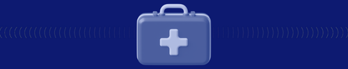 Indigo header with 3D icon of a medical box.