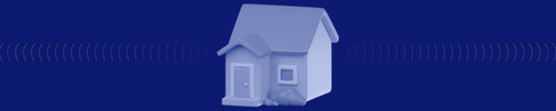Indigo header with 3D icon of a house