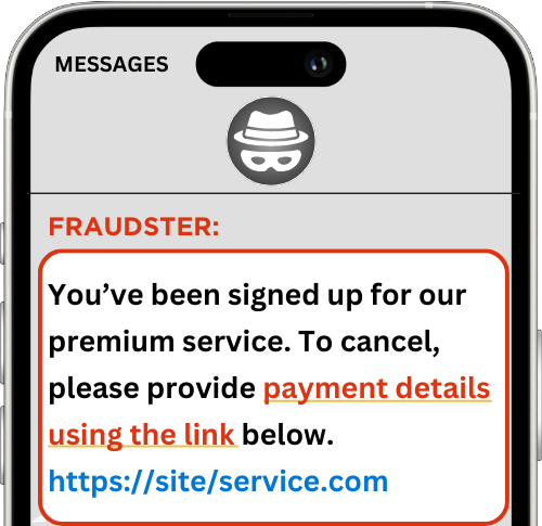 Cell phone with fraud text message