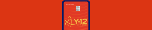 Horizontal banner of Visa Signature Rewards Credit Card on paprika background.