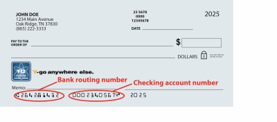 direct deposit check example